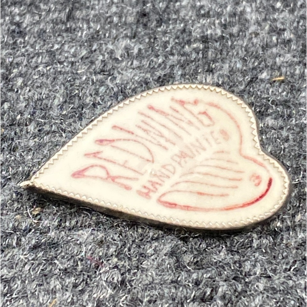 Red Wing Heart Pin Pottery Hand Painted Backstamp Silver Tone SS Vintage